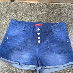 Guess button front jean shorts